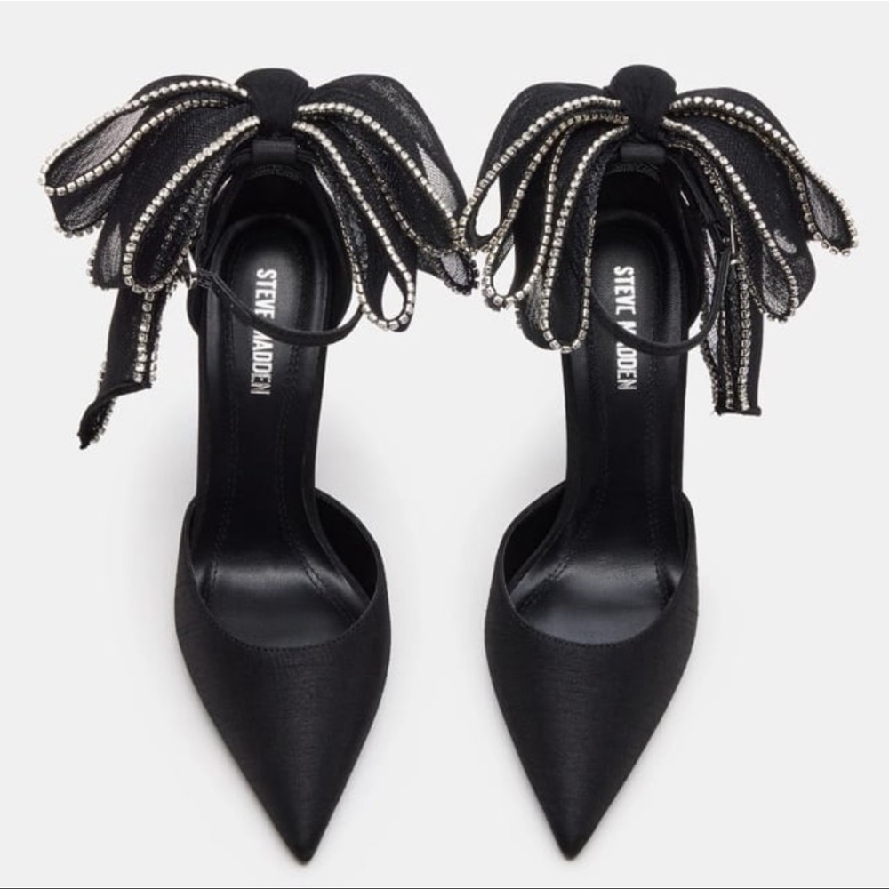 Steve Madden Timeless Pointed Elegant Black Women's Heels Rhinestone Bow Detail - Picture 3 of 8